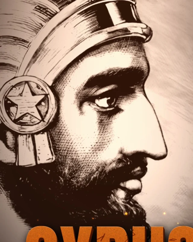 Portrait of Cyrus the Great in profile, from The Leader Files podcast art