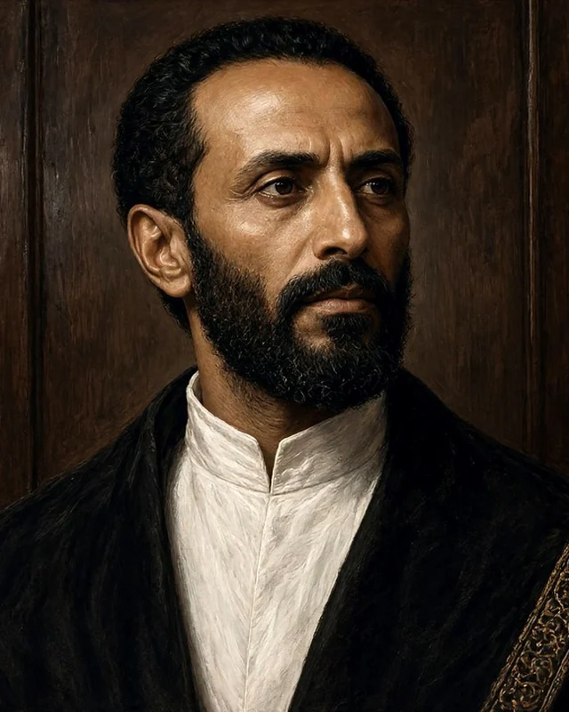 Painted portrait of Haile Selassie, Emperor of Ethiopia, in a dark coat